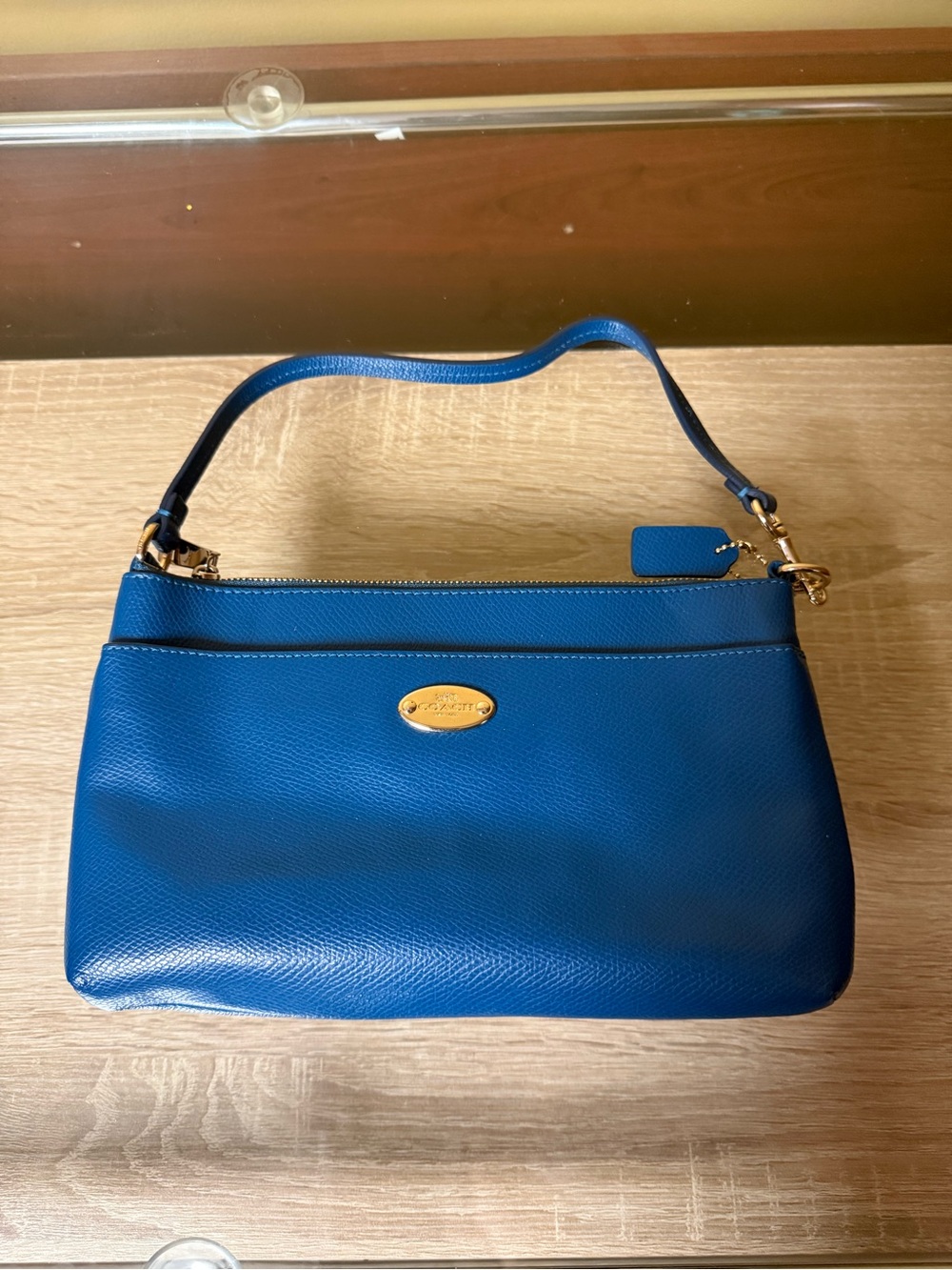 Coach Teal Blue Pebbled Leather Shoulder Bag with Gold-Tone Hardware